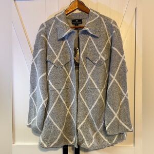 Seven Manor Women’s Grey & white Open Front Cardigan pockets Size 1X New